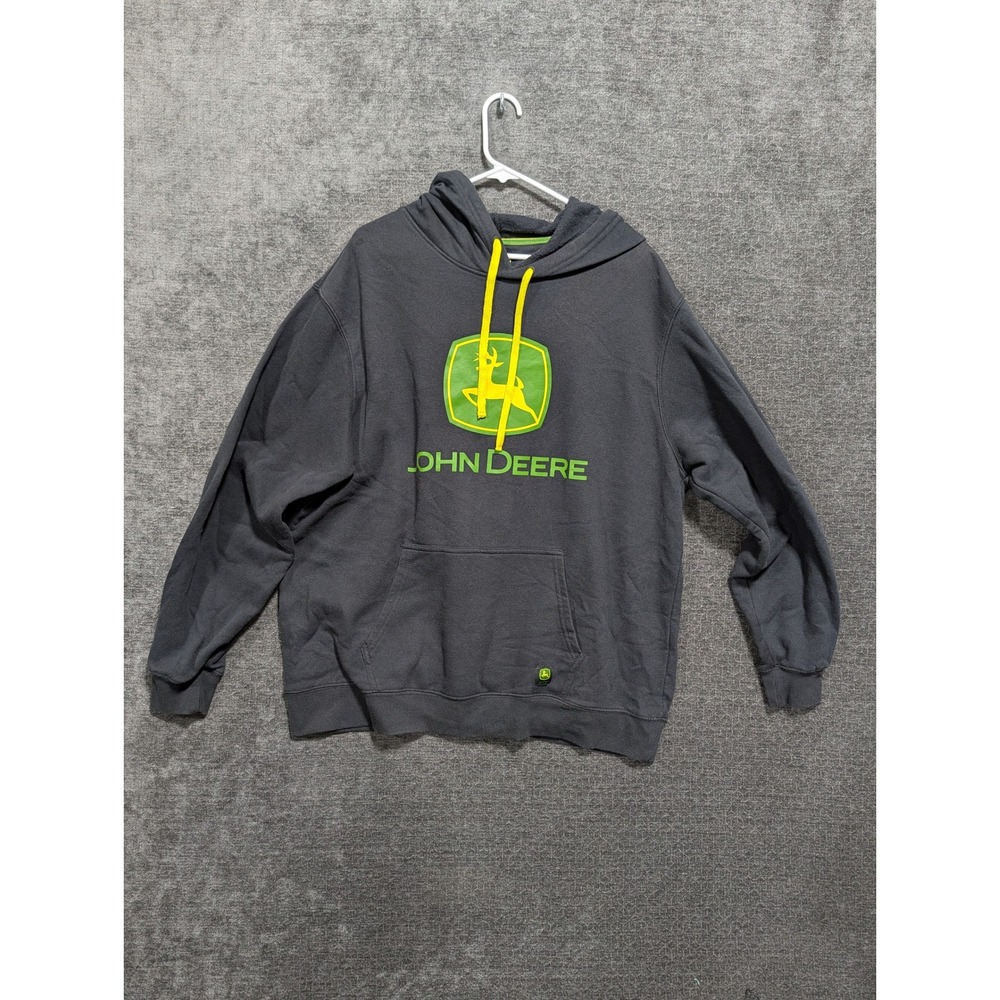 John Deere Mens XL Gray Logo Pullover Hoodie Sweatshirt Charcoal 1952